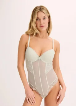 bonprix Große Cups D-H|Dessous^Stringbody mit dehnbarer Spitze silbergrün