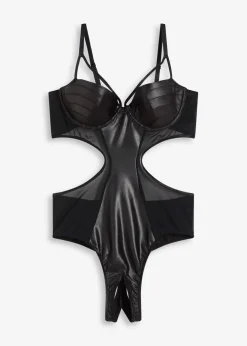 bonprix Große Cups D-H|Erotikwäsche^Stringbody ouvert mit Wetlook schwarz