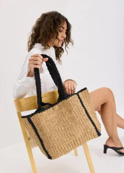 bonprix Taschen^Strohshopper natur/schwarz