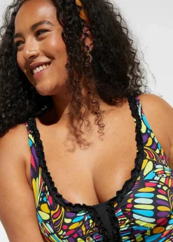 bonprix Shapewear|Badeanzüge^Strong Shape-Badeanzug mit Rüschen schwarz/bunt graphisch
