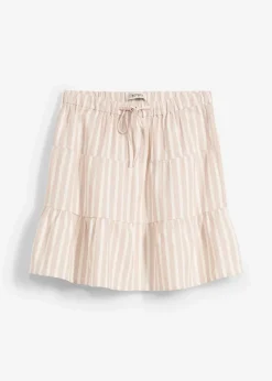 bonprix Bekleidung·Sportbekleidung|Röcke^Stufenrock aus luftigem Leinen-Mix mandelbeige/wollweiß gestreift