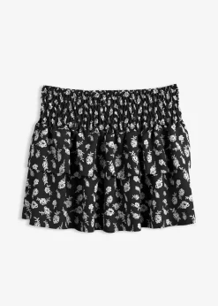 bonprix Röcke|Nachhaltigere Materialien^Stufenrock aus strukturiertem Crinkle schwarz/wollweiß floral