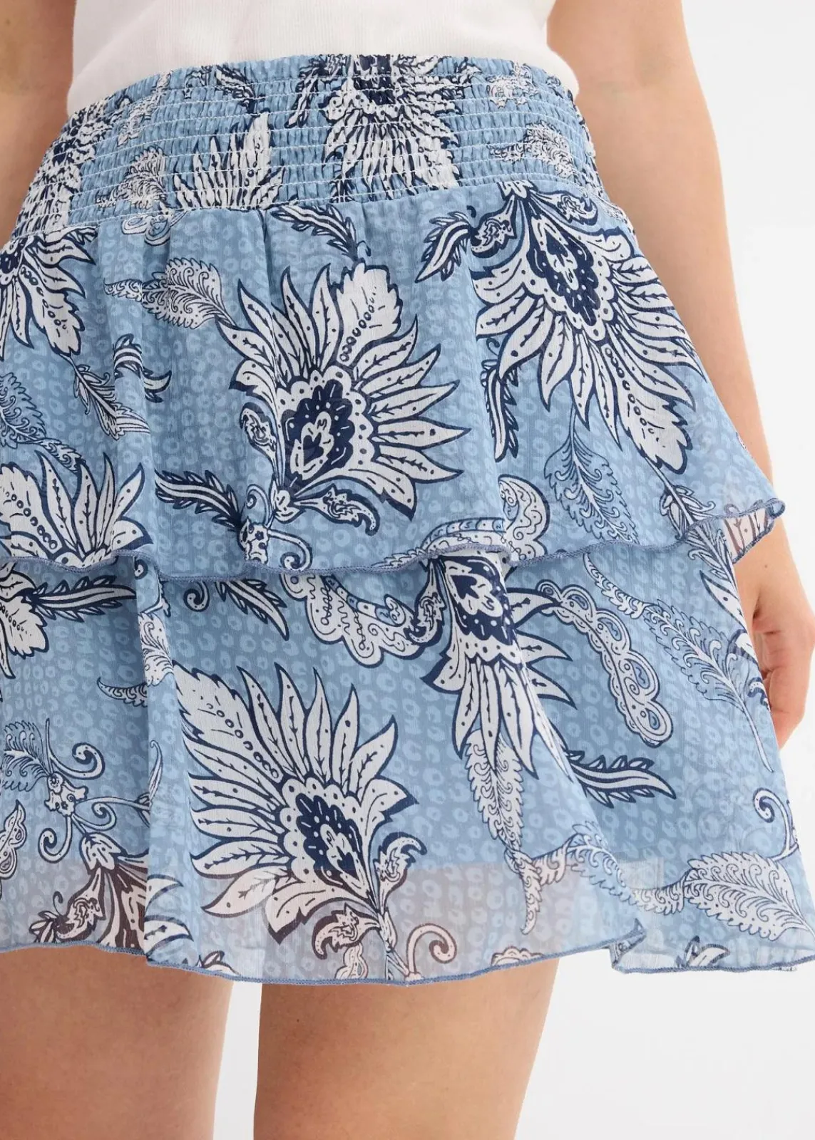 bonprix Bekleidung·Sportbekleidung|Röcke^Stufenrock aus strukturiertem Chiffon wellenblau bedruckt