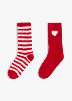 bonprix Homewear|Socken & Strumpfhosen^Super softe Kuschelsocke (2er Pack) dunkelrot/weiß gestreift + dunkelrot