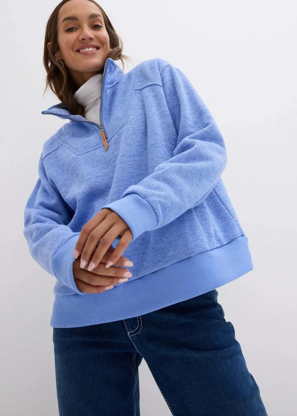 bonprix Bekleidung·Blusen & Tuniken|Sweat^Super-Kuschel Long-Sweatshirt perlblau