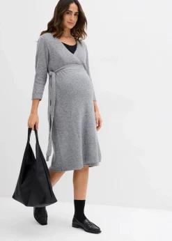 bonprix Nachhaltigere Materialien|Bekleidung·Blazer^Superweiches Umstands- und Stillstrickkleid mit 3/4 Ärmeln grau meliert