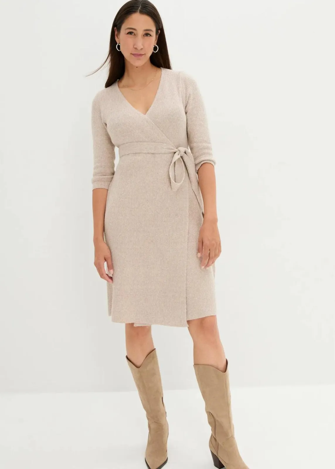bonprix Bekleidung·Blazer|Nachhaltigere Materialien^Superweiches Umstands- und Stillstrickkleid mit 3/4 Ärmeln beige meliert