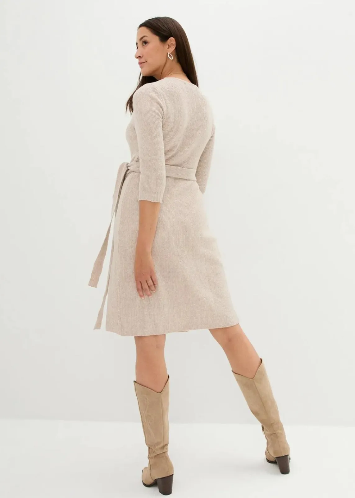 bonprix Bekleidung·Blazer|Nachhaltigere Materialien^Superweiches Umstands- und Stillstrickkleid mit 3/4 Ärmeln beige meliert
