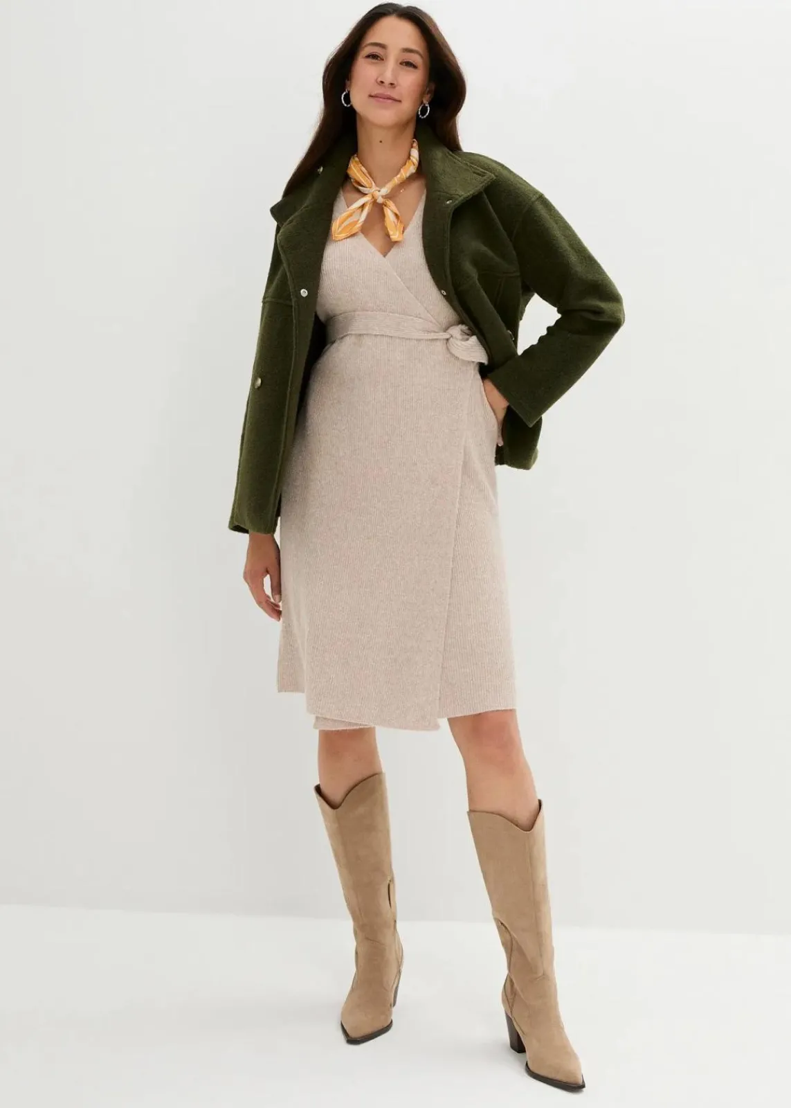 bonprix Bekleidung·Blazer|Nachhaltigere Materialien^Superweiches Umstands- und Stillstrickkleid mit 3/4 Ärmeln beige meliert