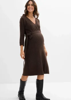 bonprix Nachhaltigere Materialien|Bekleidung·Blazer^Superweiches Umstands- und Stillstrickkleid mit 3/4 Ärmeln braun meliert