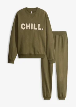 bonprix Wäsche·Homewear|Wäsche·Nachtwäsche^Sweat Hausanzug dunkeloliv