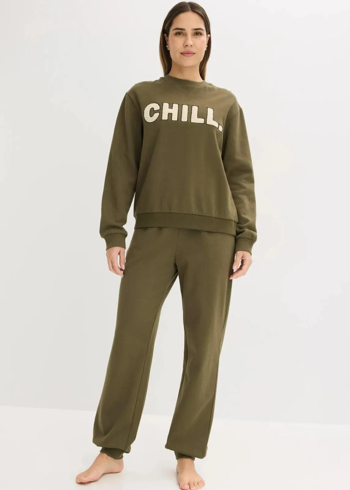 bonprix Wäsche·Homewear|Wäsche·Nachtwäsche^Sweat Hausanzug dunkeloliv