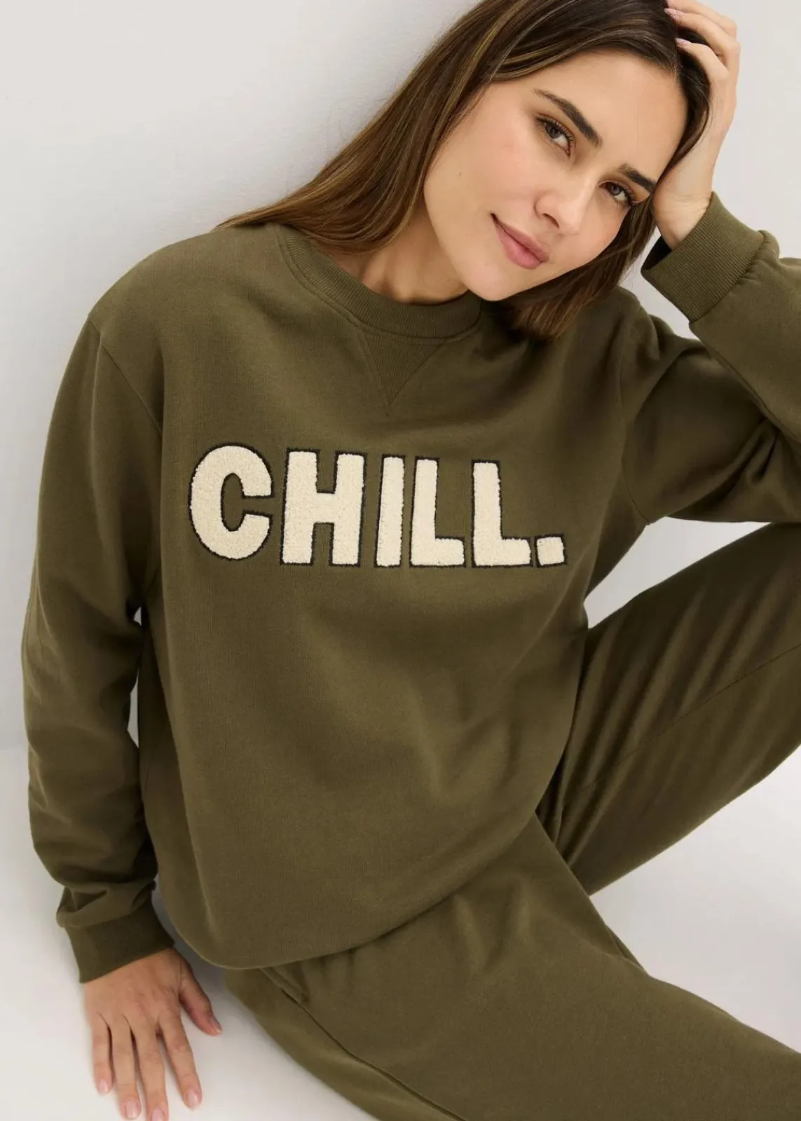 bonprix Wäsche·Homewear|Wäsche·Nachtwäsche^Sweat Hausanzug dunkeloliv