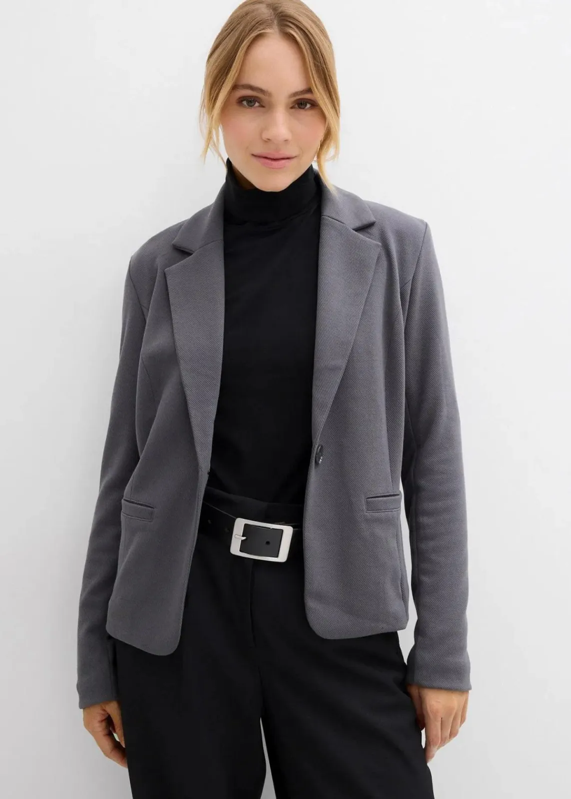 bonprix Bekleidung·Basics|Bekleidung·Blusen & Tuniken^Sweatblazer mit fließender Viskose anthrazit