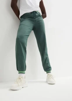 bonprix Hosen|Sweat^Sweathose aus Baumwoll-Mix, 2er Pack schwarz+dunkelgrün meliert