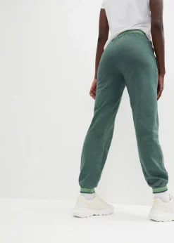 bonprix Hosen|Sweat^Sweathose aus Baumwoll-Mix, 2er Pack schwarz+dunkelgrün meliert