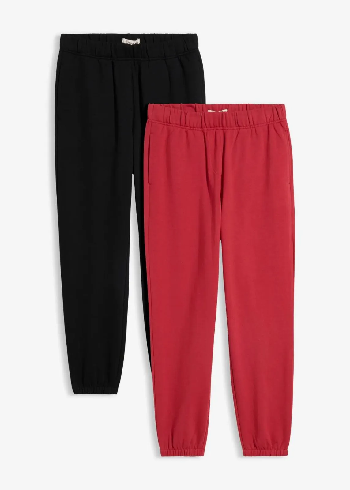 bonprix Hosen|Sweat^Sweathose aus reiner Bio-Baumwolle (2er Pack) schwarz/kirschrot