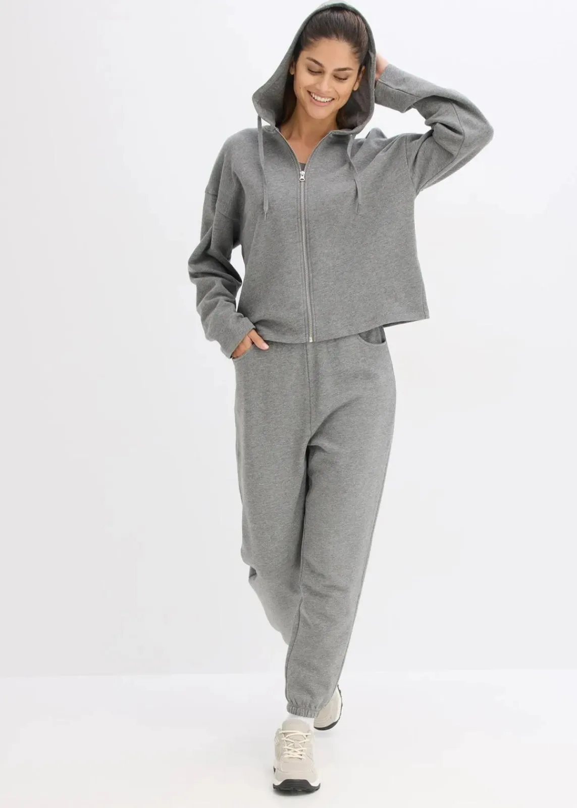 bonprix Hosen|Sweat^Sweathose aus reiner Bio-Baumwolle grau meliert meliert