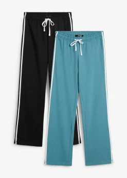 bonprix Hosen|Sweat^Sweathose aus reiner schwerer Baumwolle (2er-Pack ) schwarz + mattkobalttürkis