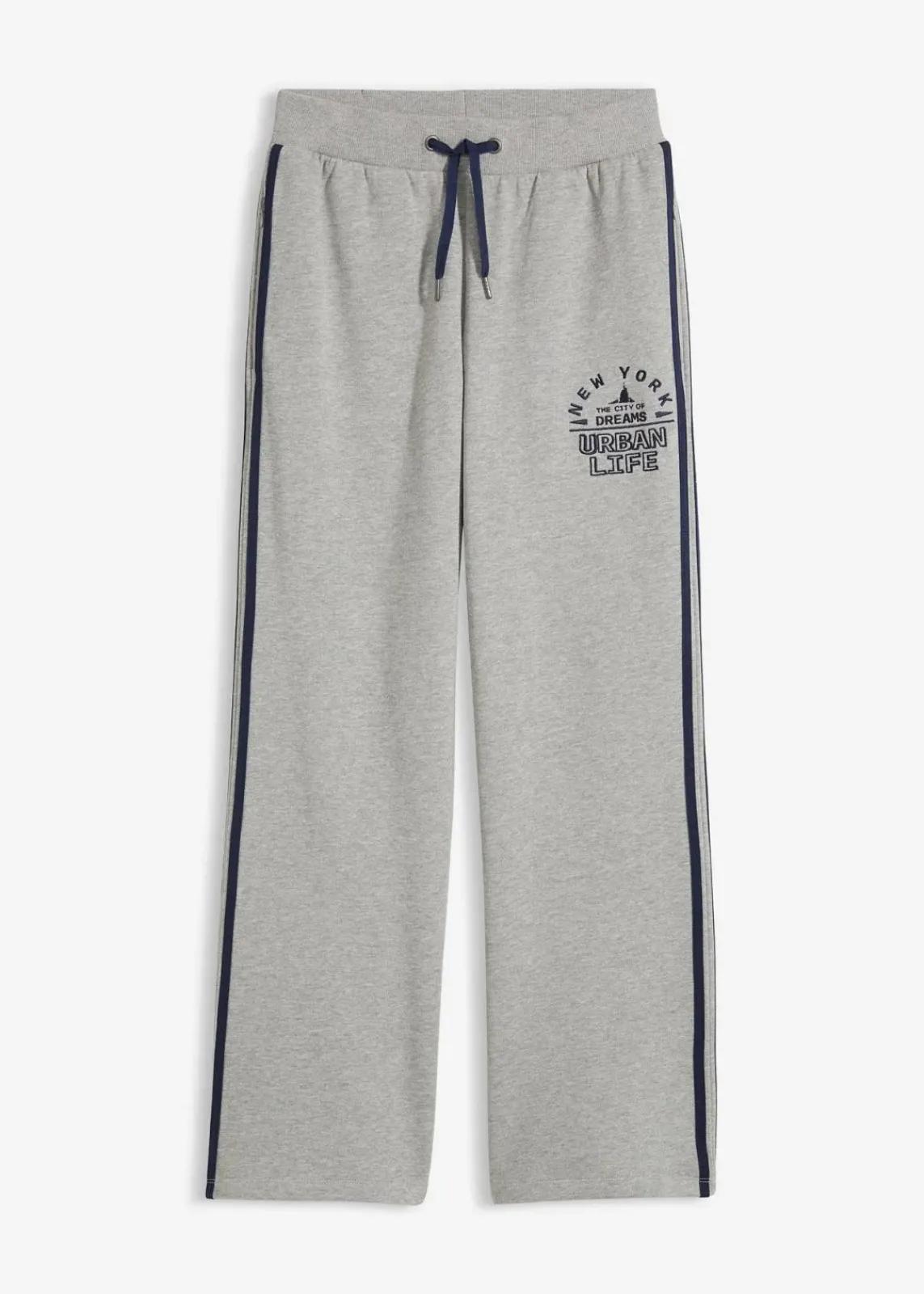 bonprix Hosen|Sweat^Sweathose aus weichem Baumwoll-Mix hellgrau meliert/dunkelblau