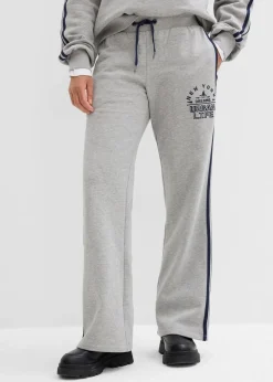 bonprix Hosen|Sweat^Sweathose aus weichem Baumwoll-Mix hellgrau meliert/dunkelblau