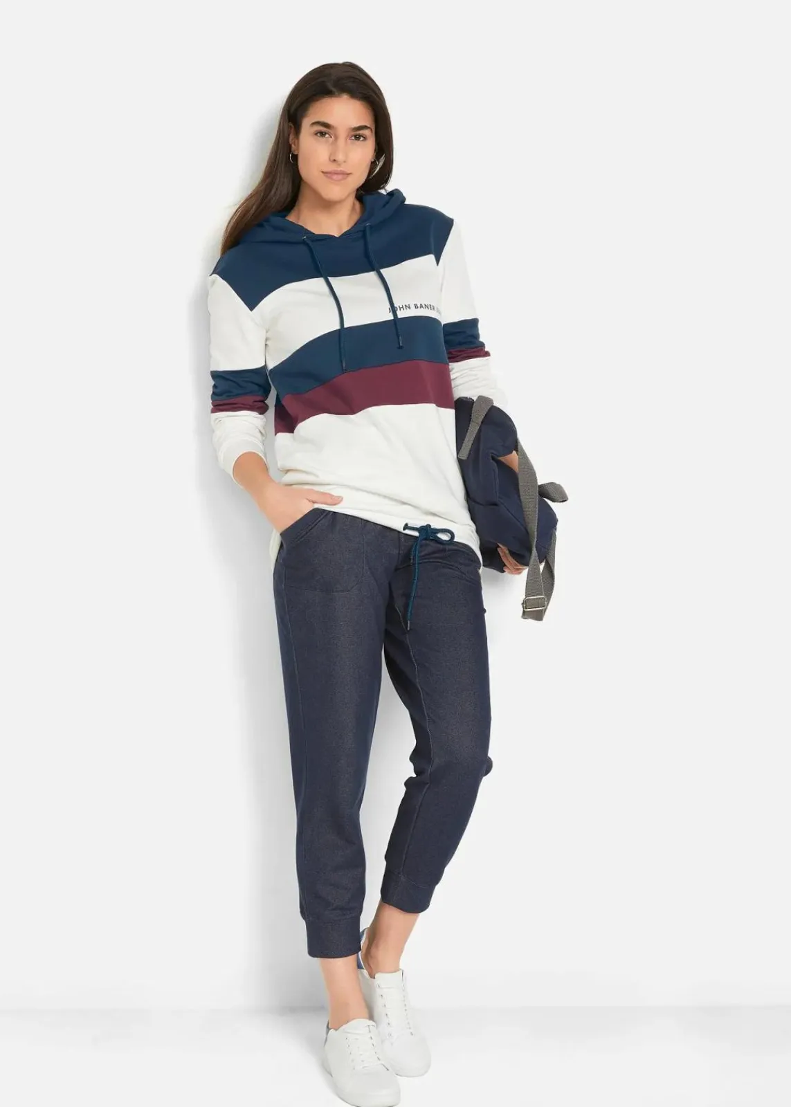 bonprix Sweat|Hosen^7/8-Sweathose in Jeansoptik dunkelblau