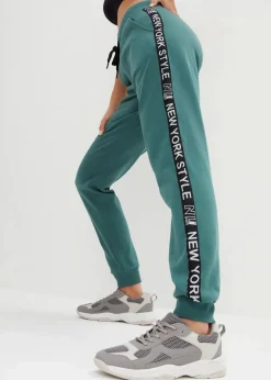 bonprix Hosen|Sweat^Sweathose mit Bündchen und Statement-Druck mattgrün bedruckt