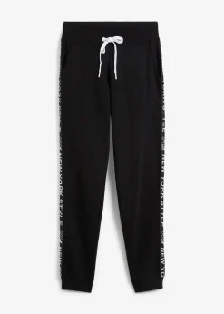 bonprix Bekleidung·Blusen & Tuniken|Bekleidung·Kleider^Sweathose mit Bündchen und Statement-Druck schwarz bedruckt