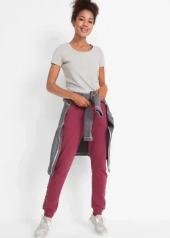 bonprix Hosen|Sweat^Sweathose mit Bündchen und Statement-Druck rhododendronrot bedruckt