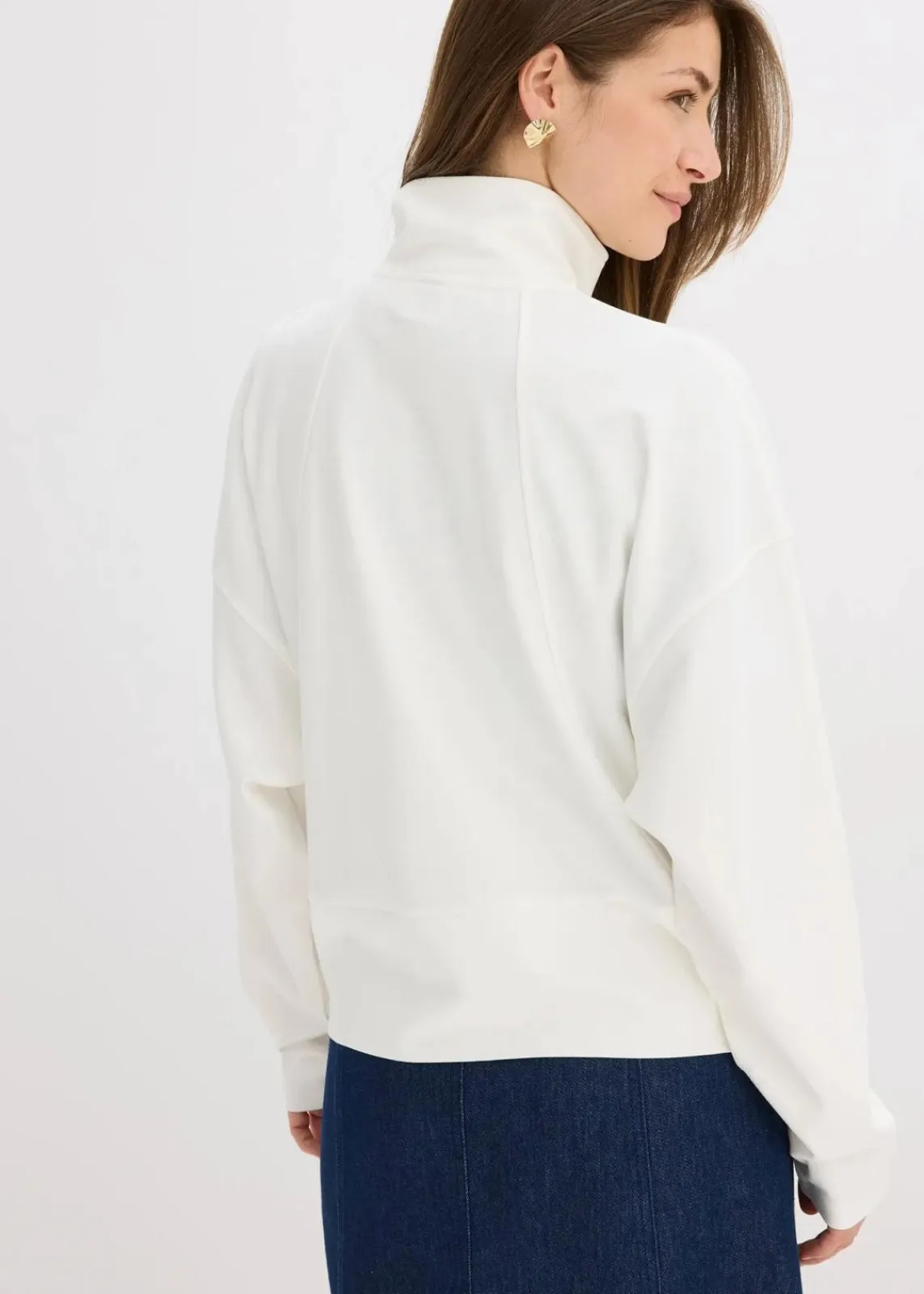 bonprix Bekleidung·Blusen & Tuniken|Sweat^Sweatjacke aus bequemen Punto di Roma wollweiß
