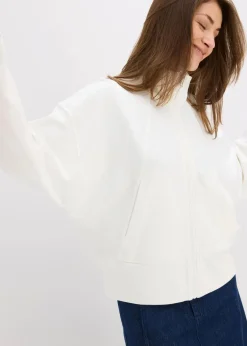 bonprix Bekleidung·Blusen & Tuniken|Sweat^Sweatjacke aus bequemen Punto di Roma wollweiß
