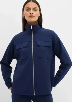 bonprix Bekleidung·Blusen & Tuniken|Sweat^Sweatjacke aus leicht glänzendem Viskose-Mix dunkelblau