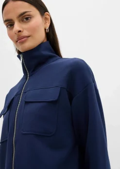 bonprix Bekleidung·Blusen & Tuniken|Sweat^Sweatjacke aus leicht glänzendem Viskose-Mix dunkelblau