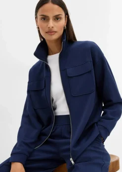 bonprix Bekleidung·Blusen & Tuniken|Sweat^Sweatjacke aus leicht glänzendem Viskose-Mix dunkelblau