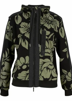 bonprix Bekleidung·Blusen & Tuniken|Sweat^Sweatjacke mit Baumwolle schwarz/grün geblümt