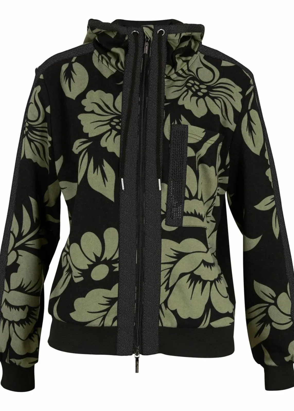 bonprix Bekleidung·Blusen & Tuniken|Sweat^Sweatjacke mit Baumwolle schwarz/grün geblümt