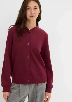 bonprix Nachhaltigere Materialien|Sweat^Sweatjacke mit Knopfleiste ahornrot