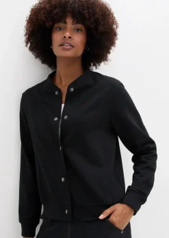 bonprix Bekleidung·Blusen & Tuniken|Sweat^Sweatjacke mit Knopfleiste schwarz