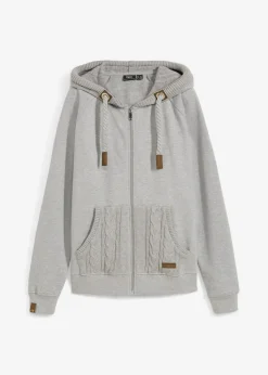 bonprix Bekleidung·Blusen & Tuniken|Nachhaltigere Materialien^Sweatjacke mit Strickkapuze und Tasche hellgrau meliert