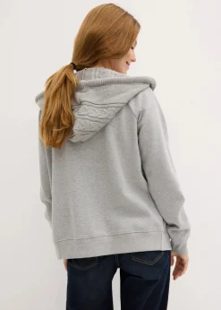 bonprix Bekleidung·Blusen & Tuniken|Nachhaltigere Materialien^Sweatjacke mit Strickkapuze und Tasche hellgrau meliert