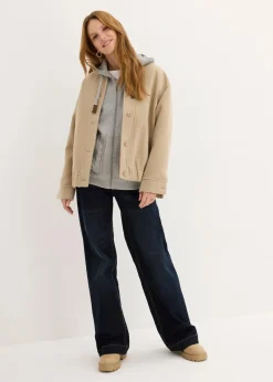bonprix Bekleidung·Blusen & Tuniken|Nachhaltigere Materialien^Sweatjacke mit Strickkapuze und Tasche hellgrau meliert