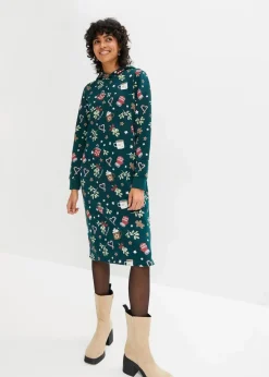 bonprix Bekleidung·Blusen & Tuniken|Bekleidung·Pullover & Strickjacken^Sweatkleid aus Baumwoll-Mix tiefgrün