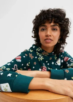 bonprix Bekleidung·Blusen & Tuniken|Bekleidung·Pullover & Strickjacken^Sweatkleid aus Baumwoll-Mix tiefgrün