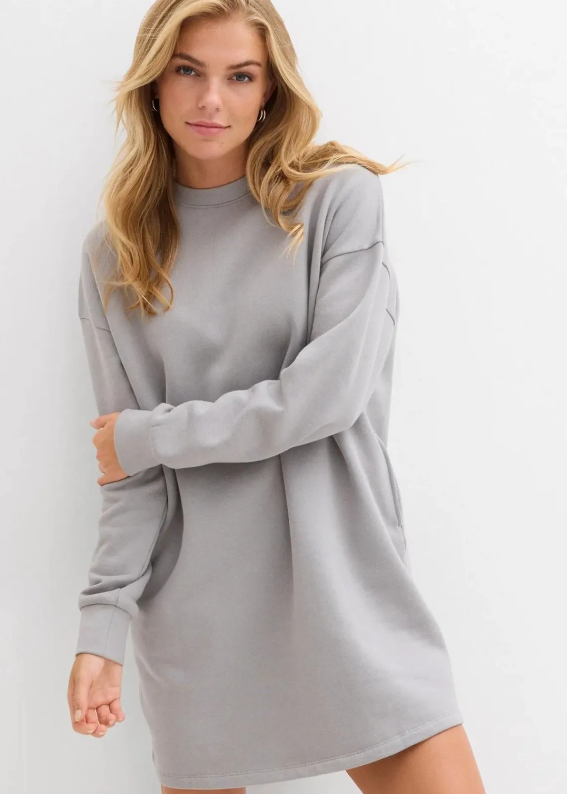 bonprix Kleider|Sweat^Sweatkleid aus reiner Baumwolle schattengrau bedruckt