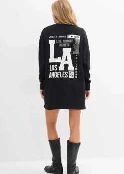 bonprix Sweat|Kleider^Sweatkleid aus reiner Baumwolle schwarz bedruckt