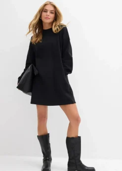 bonprix Sweat|Kleider^Sweatkleid aus reiner Baumwolle schwarz bedruckt