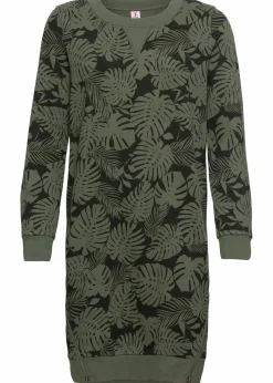bonprix Bekleidung·Blusen & Tuniken|Bekleidung·Pullover & Strickjacken^Sweatkleid, bedruckt dunkeloliv/schwarz bedruckt