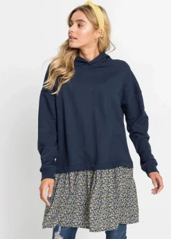 bonprix Sweat|Kleider^Sweatkleid in 2-in-1 Optik blau/gelb