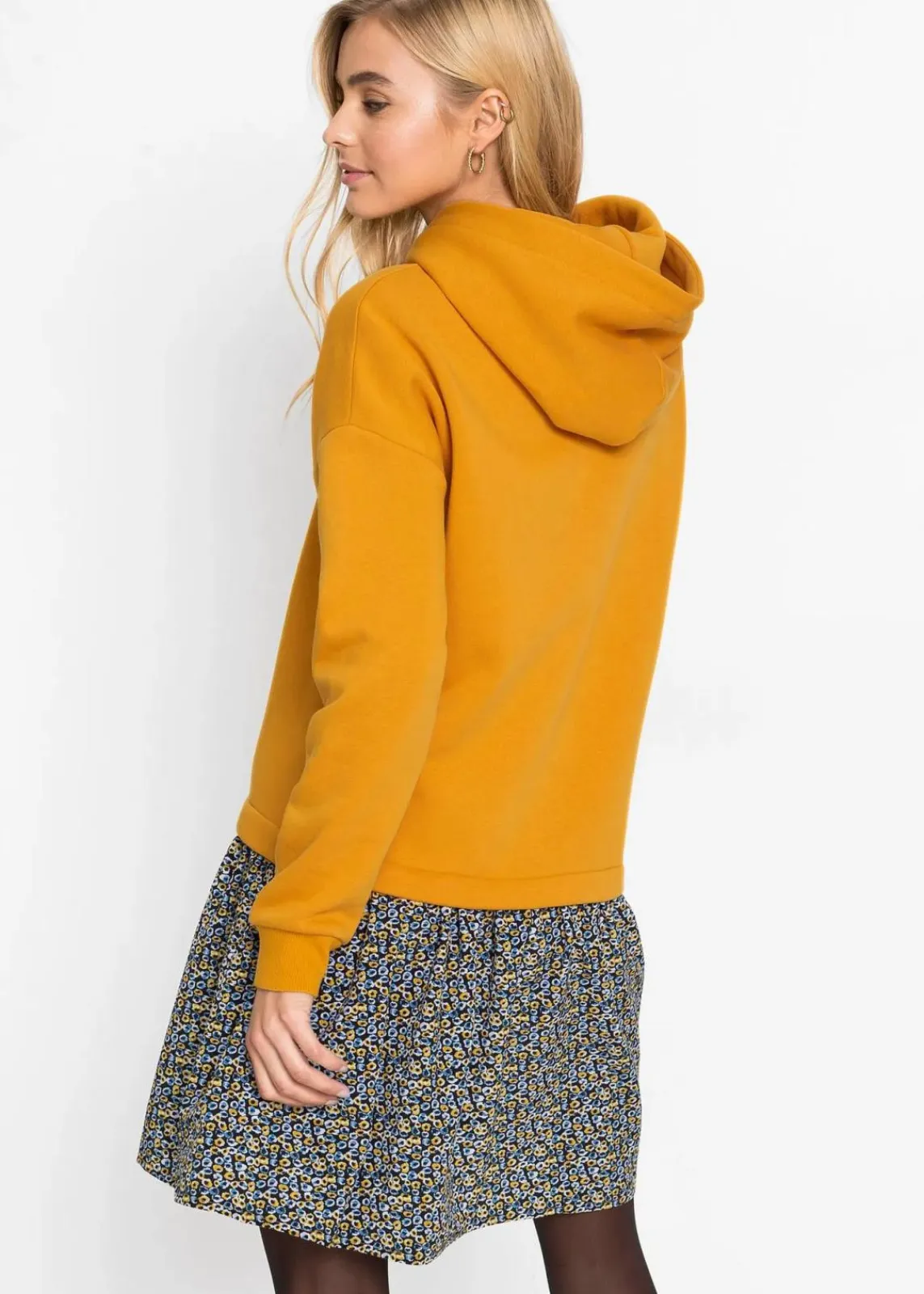 bonprix Kleider|Sweat^Sweatkleid in 2-in-1 Optik gelb/blau