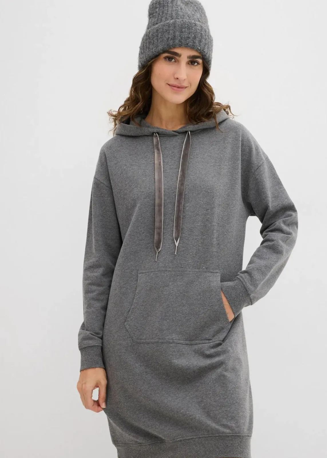 bonprix Kleider|Sweat^Sweatkleid mit Bio-Baumwolle grau meliert